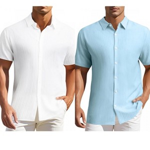 INSPIRE CHIC Men's Summer Point Collar Short Sleeves Button Down Linen Shirts 2 Packs - 1 of 4