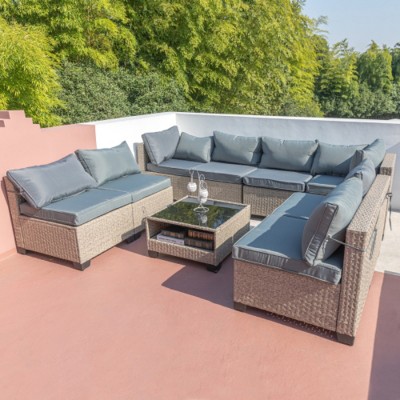 9-Piece Modular Wicker Patio Sofa Set with Coffee Table and Cushions, Outdoor Conversation Furniture for Backyard or Garden – The Pop Home