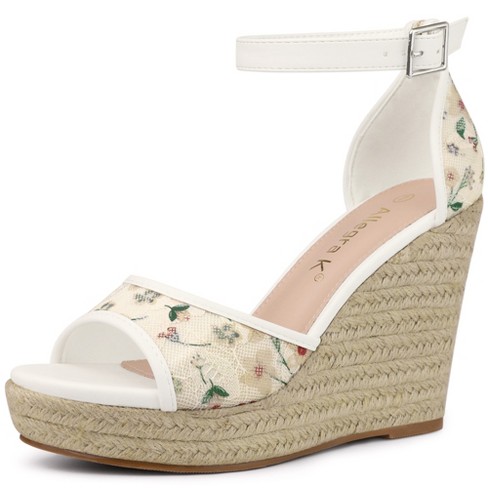 Green Floral Wedge Platforms Ankle Strap Sandals Shoes Size Uk 3-8