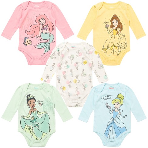 Disney Princess Snow White Belle Aurora Newborn Baby Girls 5 Pack Bodysuits  Aurora, Snow White, Ariel, Cinderella, Belle 0-3 Months : Target