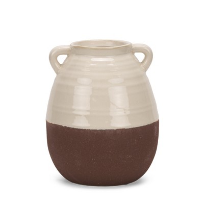 HomeRoots 11" Brown And Cream Ceramic Amphora Table Vase