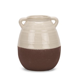 HomeRoots 11" Brown And Cream Ceramic Amphora Table Vase - 1 of 4