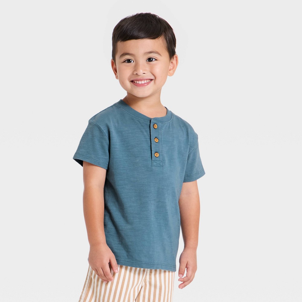 Toddler Boys' Short Sleeve Henley T-Shirt - Cat & Jack™ Blue 5T