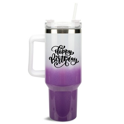 Elanze Designs Happy Birthday Cake with Bows 40 oz. Stainless Steel, Large Water Bottle Coffee Mug, Spill & Leak Resistant, Thermal Travel Tumbler