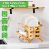 LunaLulinlk Foldable Two Tier Bamboo Dish Drying Rack - Foldable Space Saving Drainer - 3 of 4