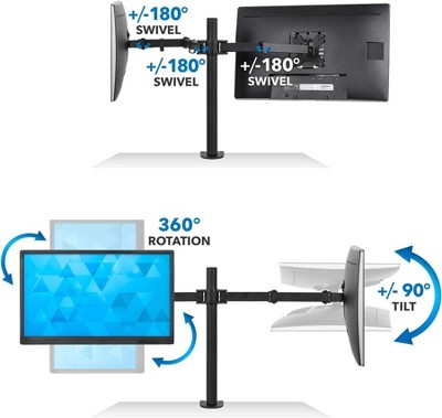 ErgoFlex Black Steel Dual Monitor Desk Mount, Full-Motion 19"-32"