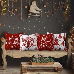 Lomsoe 4pcs Christmas Throw Pillow Covers - Merry Christmas Christmas Tree Snowflake Christmas Ornament Designs, Holiday Decor for Bedroom Sofa Couch - 1 of 4