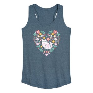 Women's - Instant Message - Scandinavian Heart Cat Graphic Racerback Tank - 1 of 4