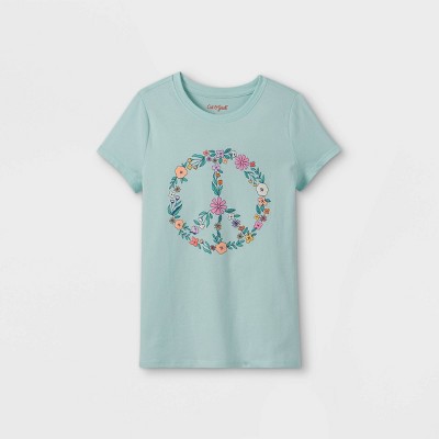 Girls' 'Peace Flowers' Graphic T-Shirt - Cat & Jack™ Mint 