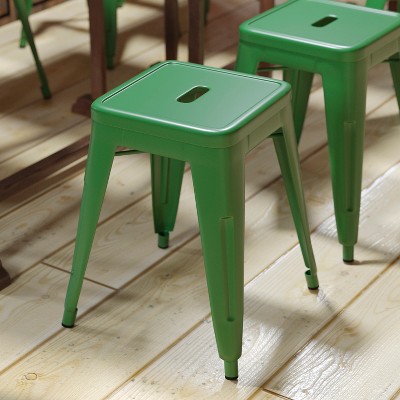 Green Stackable Backless Metal Dining Stools, 18 Inch, Set of 4