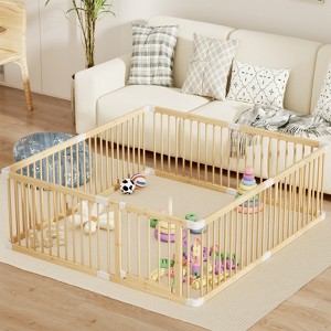 APRILSOUL Large Wooden Baby Playpen, Adjustable Gate for Toddler and Babies, Foldable Fence Baby Play Yard with Door - 1 of 4