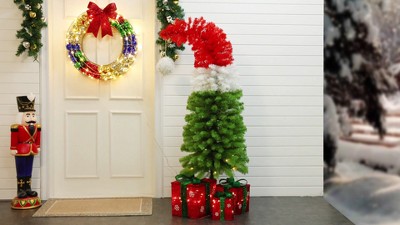 5-Foot Red, White, and Green Santa Hat Christmas Tree with LED Lights