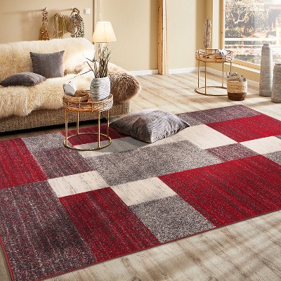 Red Geometric Tufted Washable Reversible 5' x 7' Area Rug