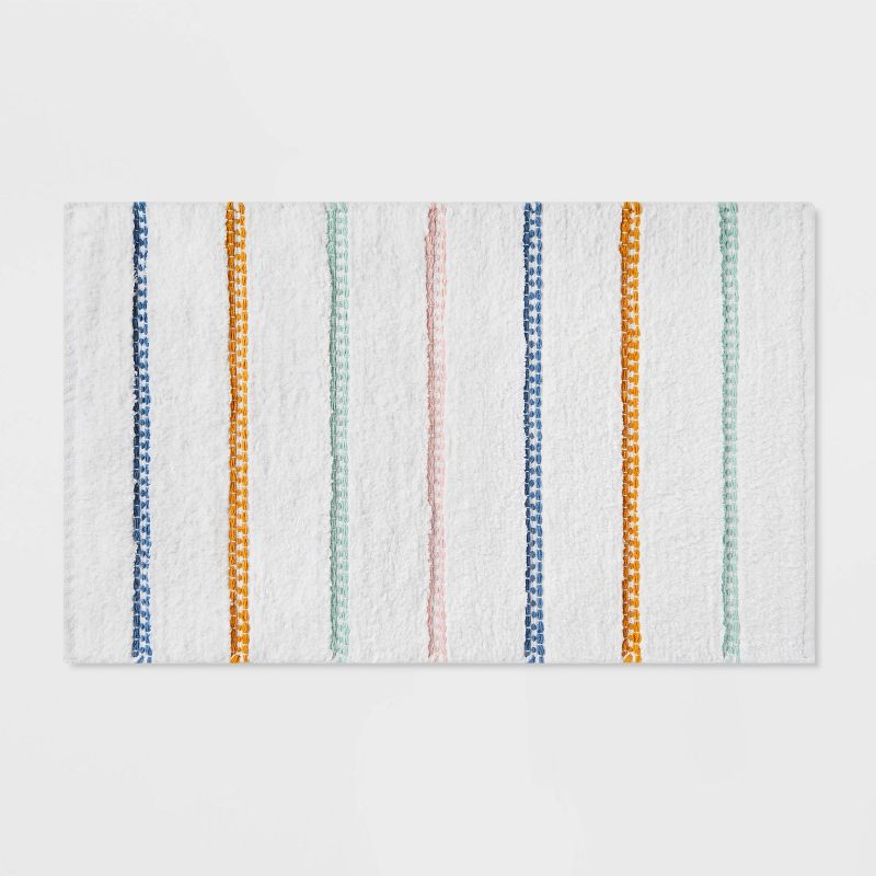 Striped Kids&#39; Bath Rug White/Blue - Pillowfort&#8482;, 1 of 7