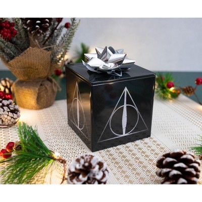 Black Tin Cube Storage Box with Deathly Hallows Design