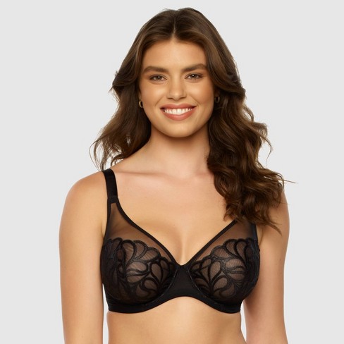 Paramour Women's Lotus Embroidered Unlined Bra - Black 32d : Target