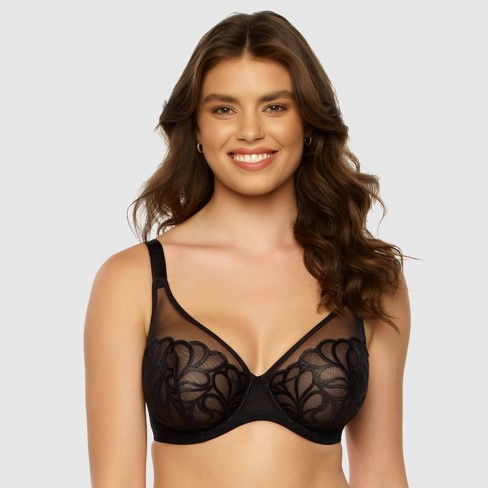 Paramour Women's Lotus Embroidered Unlined Bra - Black 32D