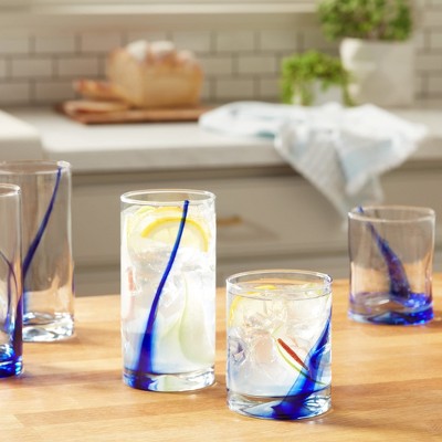 Libbey Blue Ribbon 8-Piece Clear and Blue Glass Tumbler Set