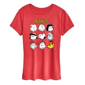Women's - Peanuts - Many Faces Of Snoopy And Friends Short Sleeve Graphic T-Shirt - 1 of 4
