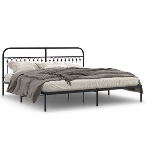 vidaXL Metal Bed Frame with Headboard - King Size, Black Steel Double Bed, 11.8" Under-Bed Storage - Dimensions 81.5"x78"x39.4" - 1 of 4