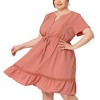 Agnes Orinda Women's Plus Size Elegant Short Sleeve Tie Waist Ruffle Hem At Knee Dresses - 2 of 4