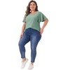 Agnes Orinda Women's Plus Size Eyelet Embroidered Round Neck Flare Sleeve Casual Summer Blouses - 3 of 4