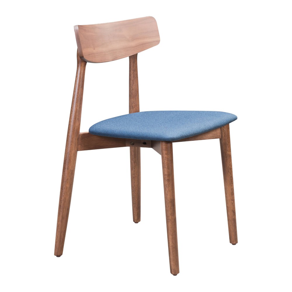 Set Of 2 Mid Century Modern Dining Chair Walnut Blue Zm Home On Set Of 2 Mid Century Modern Dining Chair Walnut Blue Zm Home On