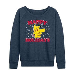 Women's - Pokémon - Happy Holidays Lightweight French Terry Wide Neck Long Sleeve Shirt - 1 of 4