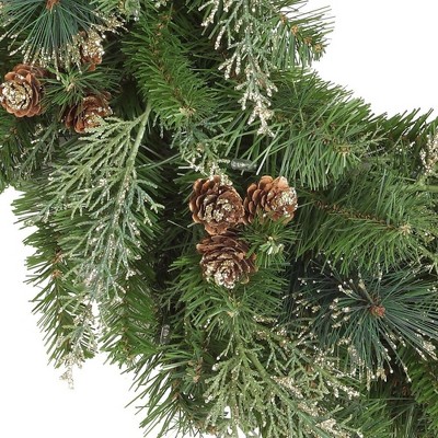 24 Inch Pre-Lit Pine Christmas Wreath with Pinecones and LED Lights
