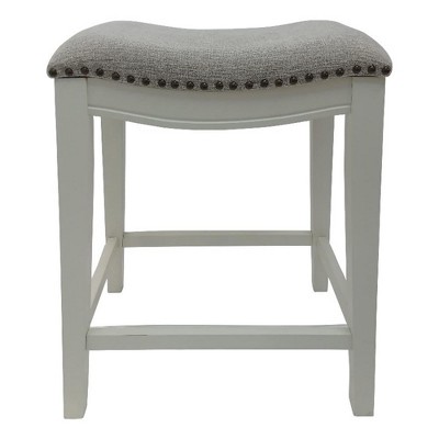 Carolina Living Sawyer 25" Saddle Counter Stool - Set of 2 - Missouri White - Fawn Chenille Upholstery
