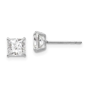 Black Bow Jewelry 5mm Princess Basket Set Cubic Zirconia Earrings in 14k White Gold - 1 of 4