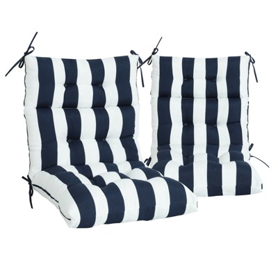 VisioGear 2PCS Set High Back Patio Chair Cushions, Tufted Rocking Chair Cushions, Adirondack Cushions, Blue Stripe, 44''*22''*4"