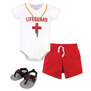 Little Treasure Baby Boy Cotton Bodysuit, Pant and Shoe 3pc Set, Lifeguard - 1 of 4