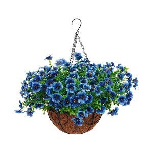 YIYIBYUS Artificial Hanging Flowers Plants Basket for Outside Porch, 3 Set Artificial Outdoor Flowers with Hanging Basket - 1 of 4