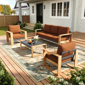 LayinSun 4 Pieces Aluminum Patio Furniture Set with Coffee Table, Oversized Seat with Hight Back, Outdoor Conversation Sets - 1 of 4