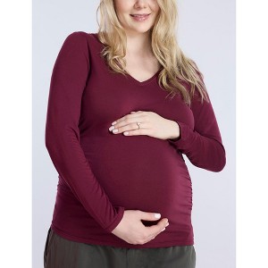Women's V-Neck Side-Ruched Maternity Long Sleeve Tee | Motherhood Maternity - 1 of 4