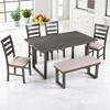 6-Piece Dining Table Set, Solid Wood Dining Table with 4 Upholstered Chairs & Bench, MDF Top, Modern Minimalist Design for Kitchen, Dining Room - 3 of 4