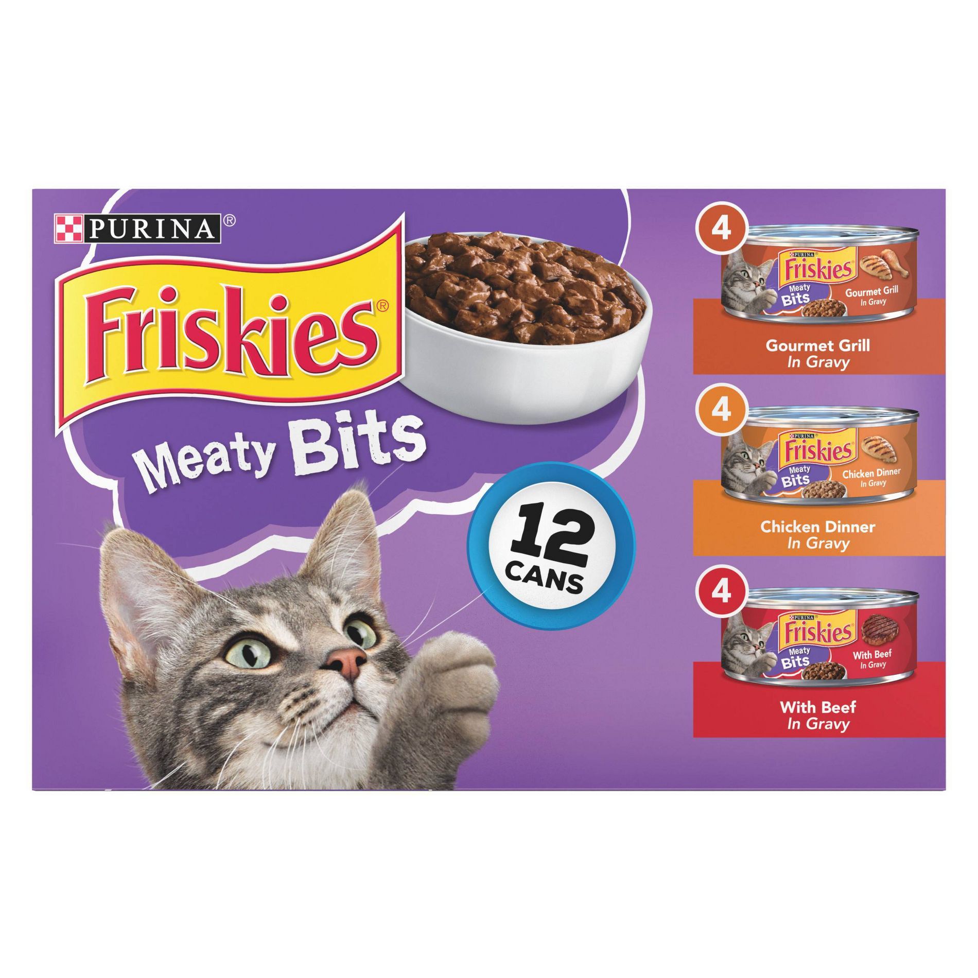 Purina Friskies Meaty Bits Gourmet Grill, Chicken & Beef Wet Cat Food - 5.5oz/12ct Variety Pack