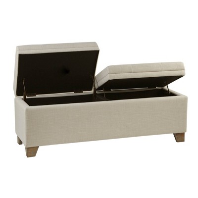 Beige Upholstered Storage Bench with Natural Wood Legs
