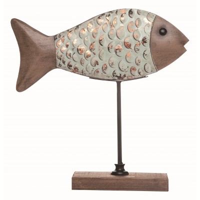 Transpac Wood 16.5 in. Multicolor Spring Fish Decor