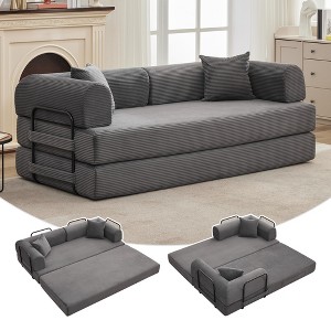 78''Convertible Sleeper Sofa,4 in 1 Corduroy Boneless Couch with Pillow,Folding Sectional Couch with Pull Out Bed,Floor Sofa Loveseat for Living Room - 1 of 4