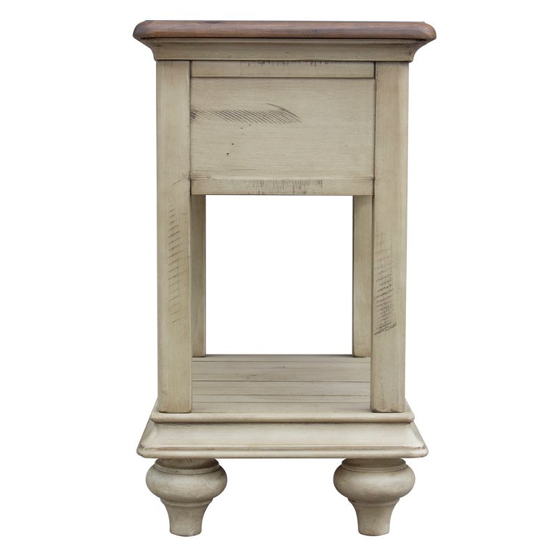 Besthom Shades of Sand 14 in. Cream Puff and Walnut Brown Rectangular Solid Wood End Table with 1 Drawer, 4 of 8