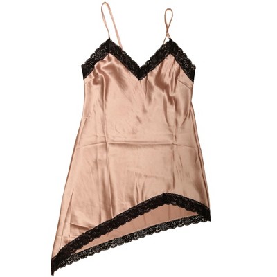Cheibear Women's Satin Nightgown Summer Cami Mini Spaghetti Lingerie Dress  Brown Large : Target