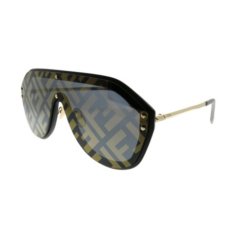 Fendi Ff M0039/g 2m2 7y Unisex Shield Sunglasses Black Gold 99mm