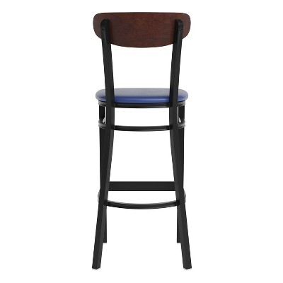 Wright 59'' Blue and Walnut Modern Commercial Barstool with Steel Frame