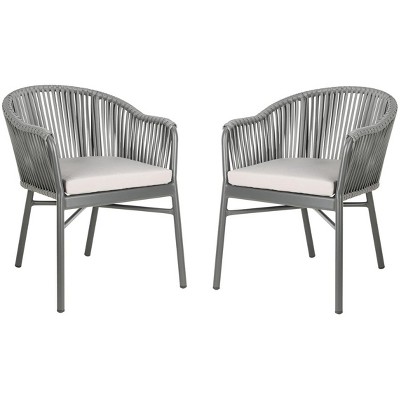 Gray Rope and Wicker Dining Arm Chair with Cushions