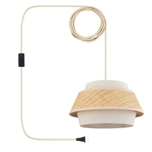Claxy Rattan Drum Plug in Hanging Light Fixture Boho plug in Pendant Light - 1 of 4