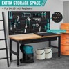 60 Inches Workbench, Rubber Wood Tabletop Work Table with 2 Drawers & Pegboard, 3000 LBS Heavy Duty Adjustable Height Work Bench with Power Outlets - 2 of 4