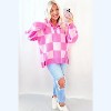 Pink Checkerboard Half Button Collared Drop Shoulder Sweater - 3 of 4