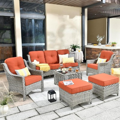 XIZZI All Weather Rattan Conversation Set, Wicker Furniture Sofa Set 3-Seat Couch with Cushion, Outside Rattan Sofa Set for Garden Backyard